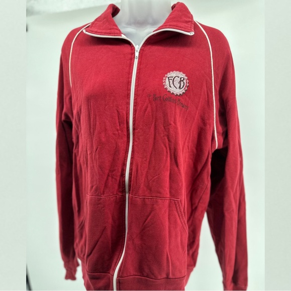Fort Collins Brewery Zip-Up Sweatshirt - Red with White Piping - Size Medium - Picture 1 of 4